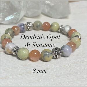 8mm Dendritic Opal & Sunstone Gemstone Bracelet